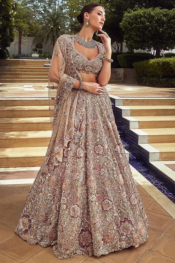 Lavender Net Cutdana & Sequin Embroidered Bridal Bridal Lehenga Set by ROQA | Siddharth Khurana & Kartik Khurana at Pernia's Pop Up Shop