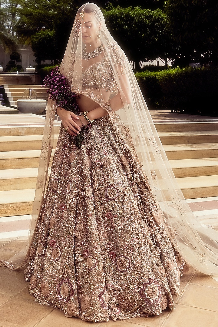 Lavender Net Cutdana & Sequin Embroidered Bridal Bridal Lehenga Set by ROQA | Siddharth Khurana & Kartik Khurana at Pernia's Pop Up Shop