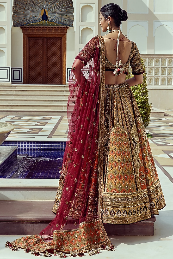 Multi-Colored Raw Silk Zari Embroidered Bridal Bridal Lehenga Set by ROQA | Siddharth Khurana & Kartik Khurana at Pernia's Pop Up Shop