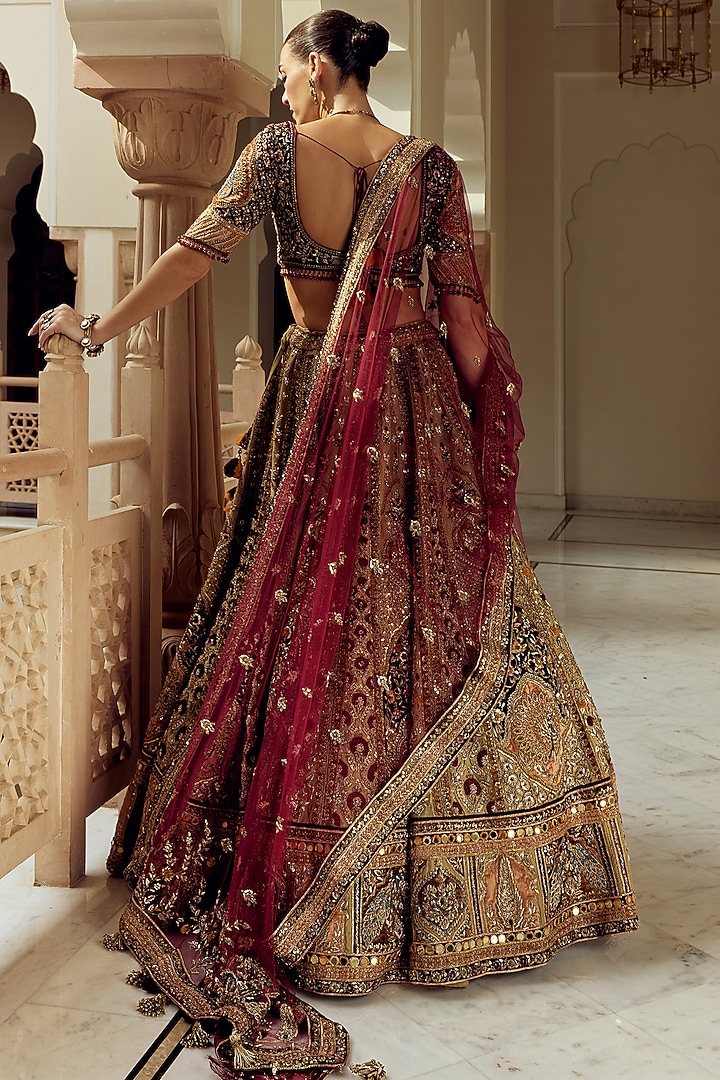 Green Raw Silk Dabka Hand Embroidered Bridal Bridal Lehenga Set by ROQA | Siddharth Khurana & Kartik Khurana at Pernia's Pop Up Shop