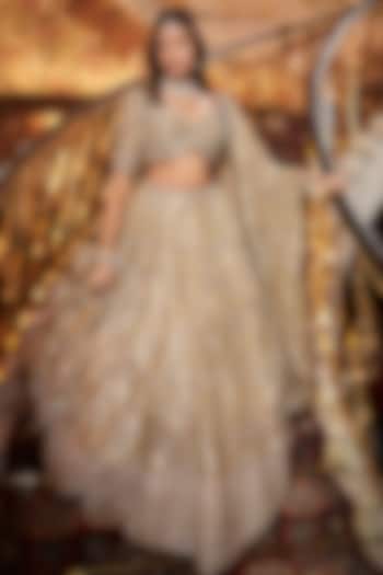 Golden Pure Tissue Zardosi Hand Embroidered Bridal Lehenga Set by ROQA | Siddharth Khurana & Kartik Khurana at Pernia's Pop Up Shop