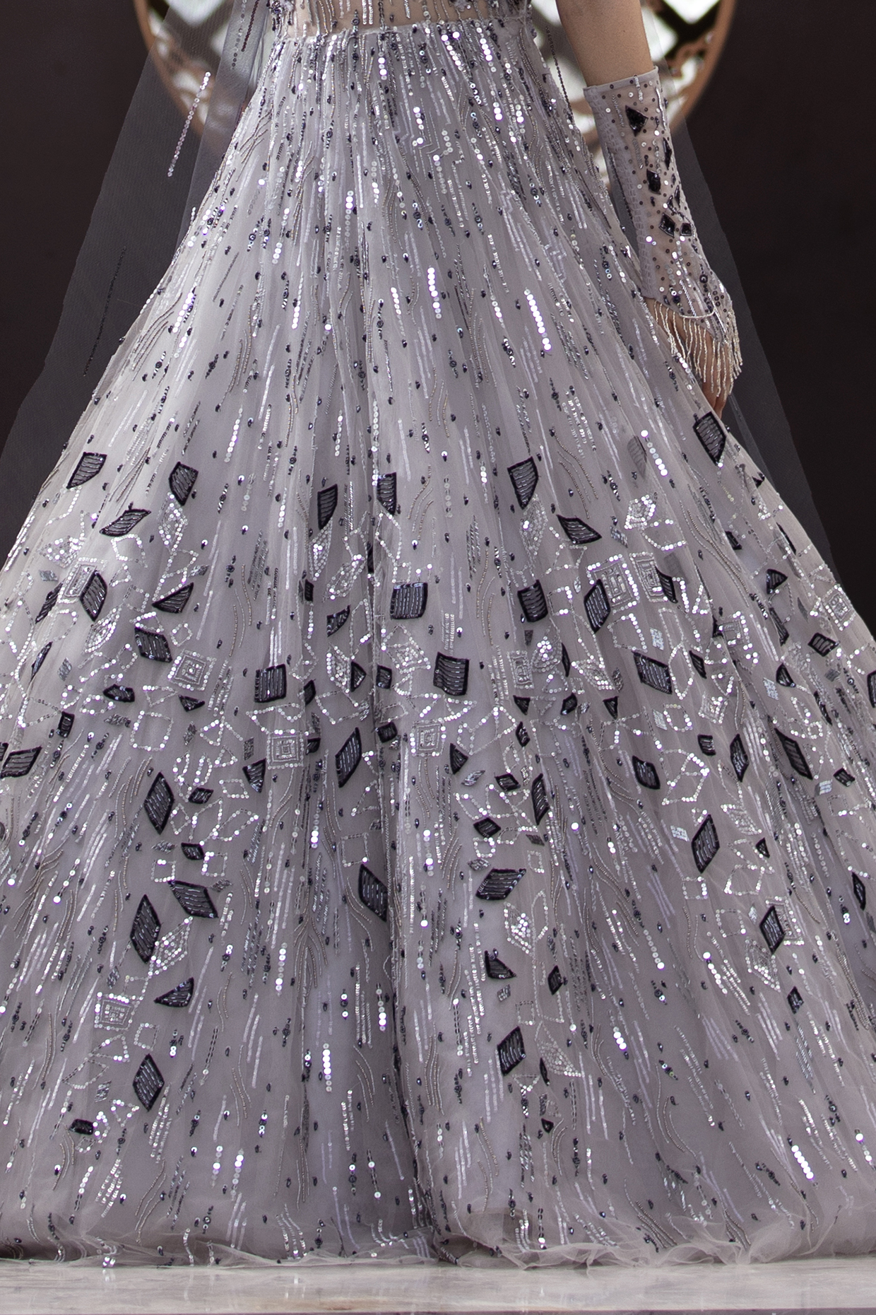 Silver Grey Embroidered Gown by ROQA at Pernia's Pop Up Shop