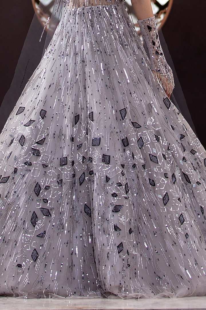 Silver Grey Embroidered Wedding Gown by ROQA | Siddharth Khurana & Kartik Khurana at Pernia's Pop Up Shop