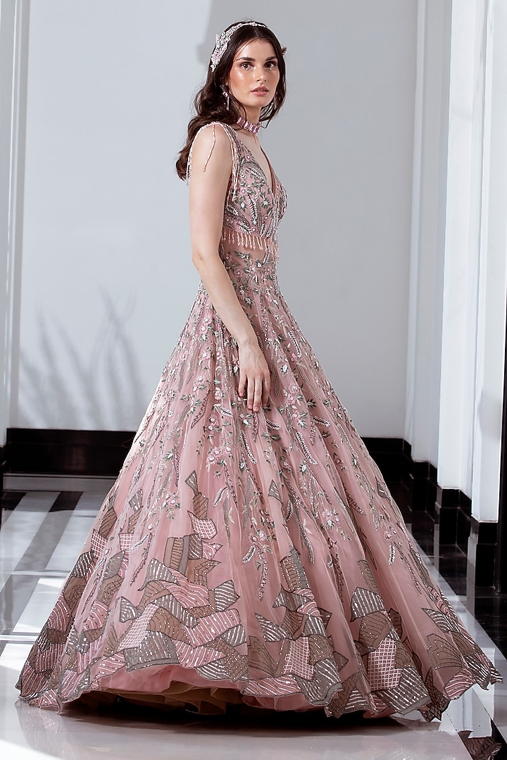 Blush Nude Embroidered Gown by ROQA
