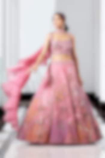 French Rose Embroidered Wedding Lehenga Set by ROQA | Siddharth Khurana & Kartik Khurana at Pernia's Pop Up Shop