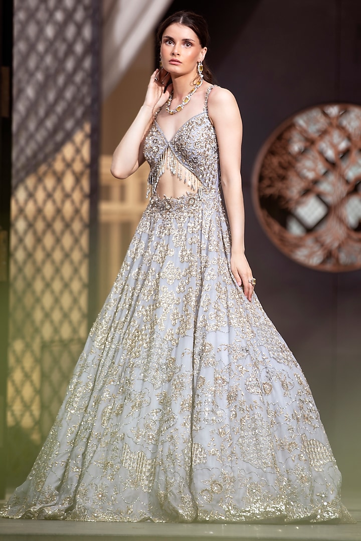 Grey Embroidered Gown by ROQA