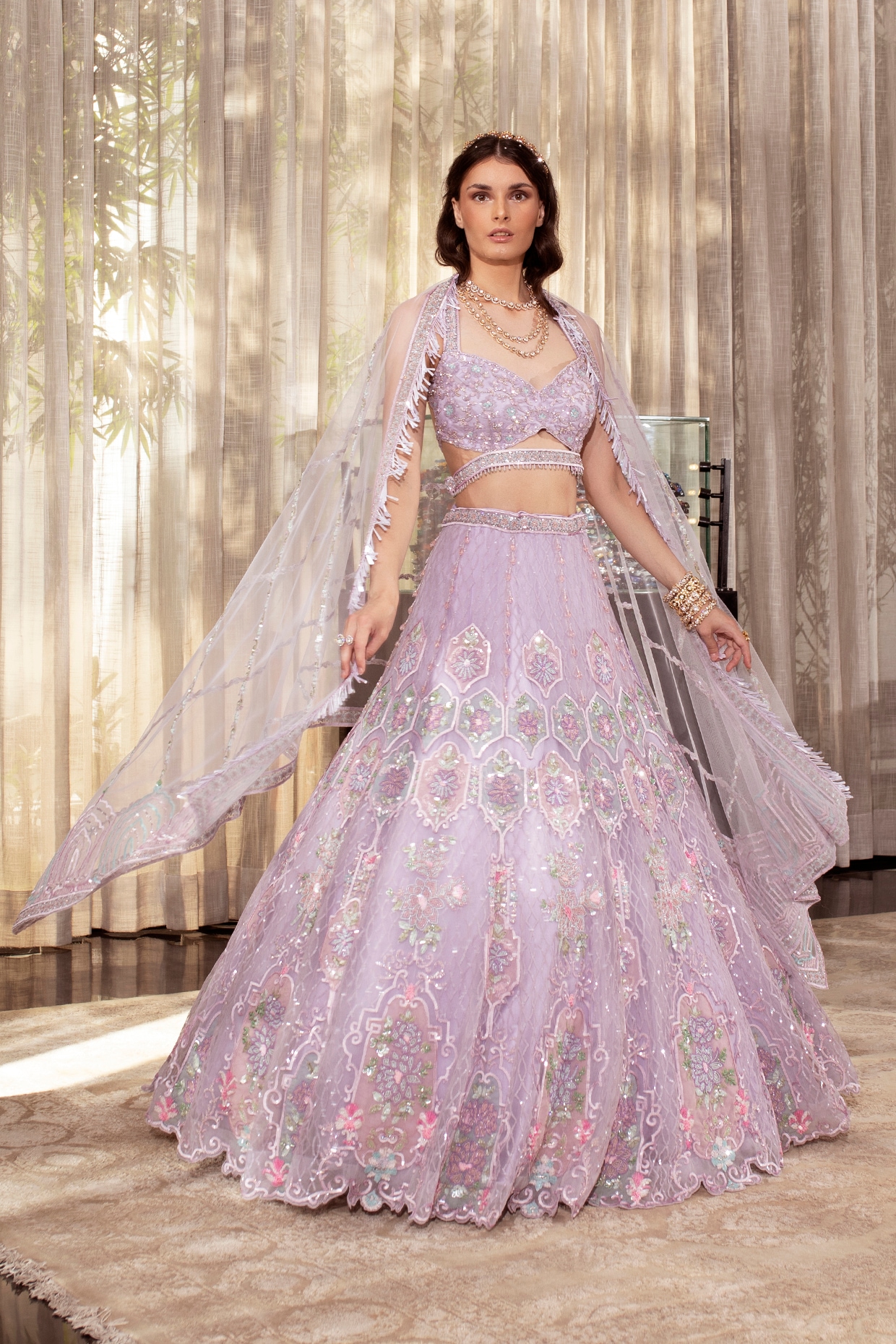 Buy Rani Pink Lehenga Set with Hand Mirror Embroidery by ABHINAV MISHRA at  Ogaan Online Shopping Site