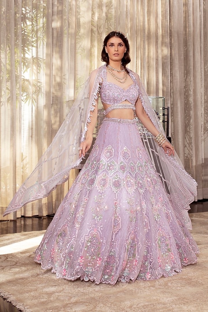 Lilac Embroidered Lehenga Set by ROQA