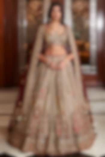 Multi-Colored Net Floral Motif Embroidered Bridal Lehenga Set by ROQA | Siddharth Khurana & Kartik Khurana at Pernia's Pop Up Shop