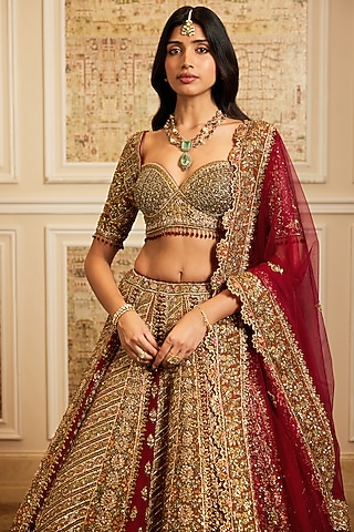Multi-Colored Net Floral Motif Embroidered Lehenga Set by ROQA | Siddharth Khurana & Kartik Khurana