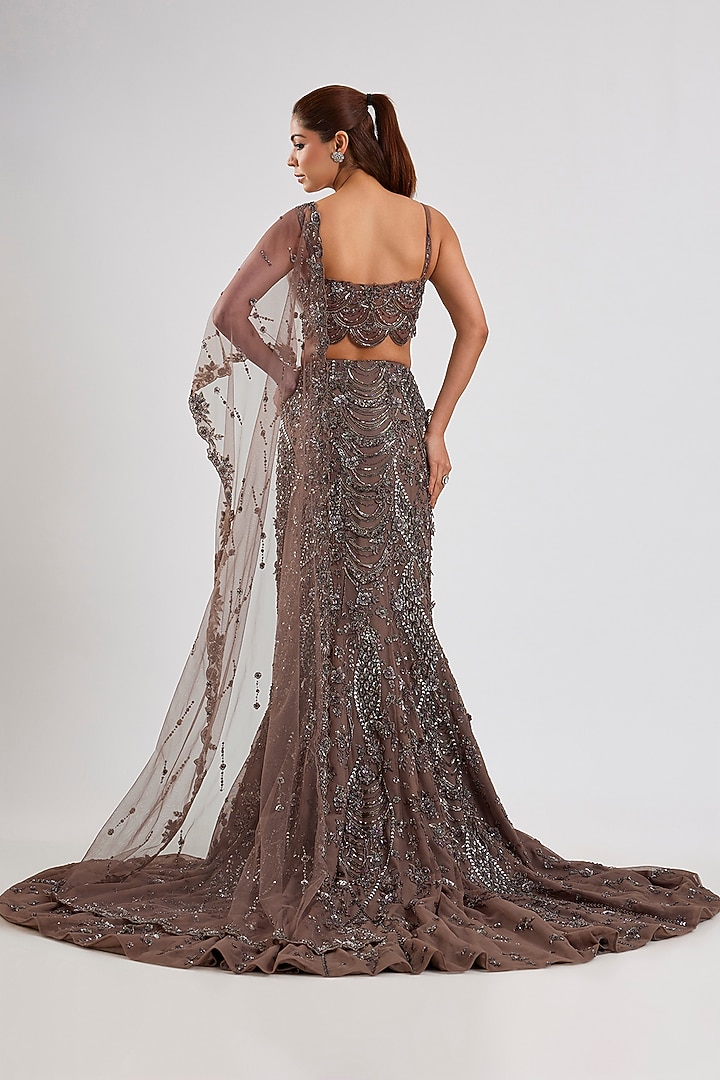 Brown Net Skirt Set by ROQA | Siddharth Khurana & Kartik Khurana at Pernia's Pop Up Shop