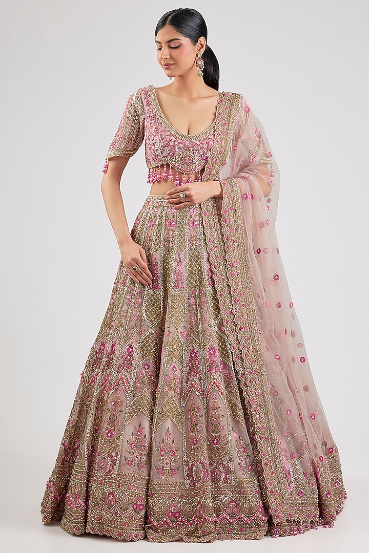 Multi-Coloured Net Embroidered Bridal Lehenga Set by ROQA | Siddharth Khurana & Kartik Khurana at Pernia's Pop Up Shop