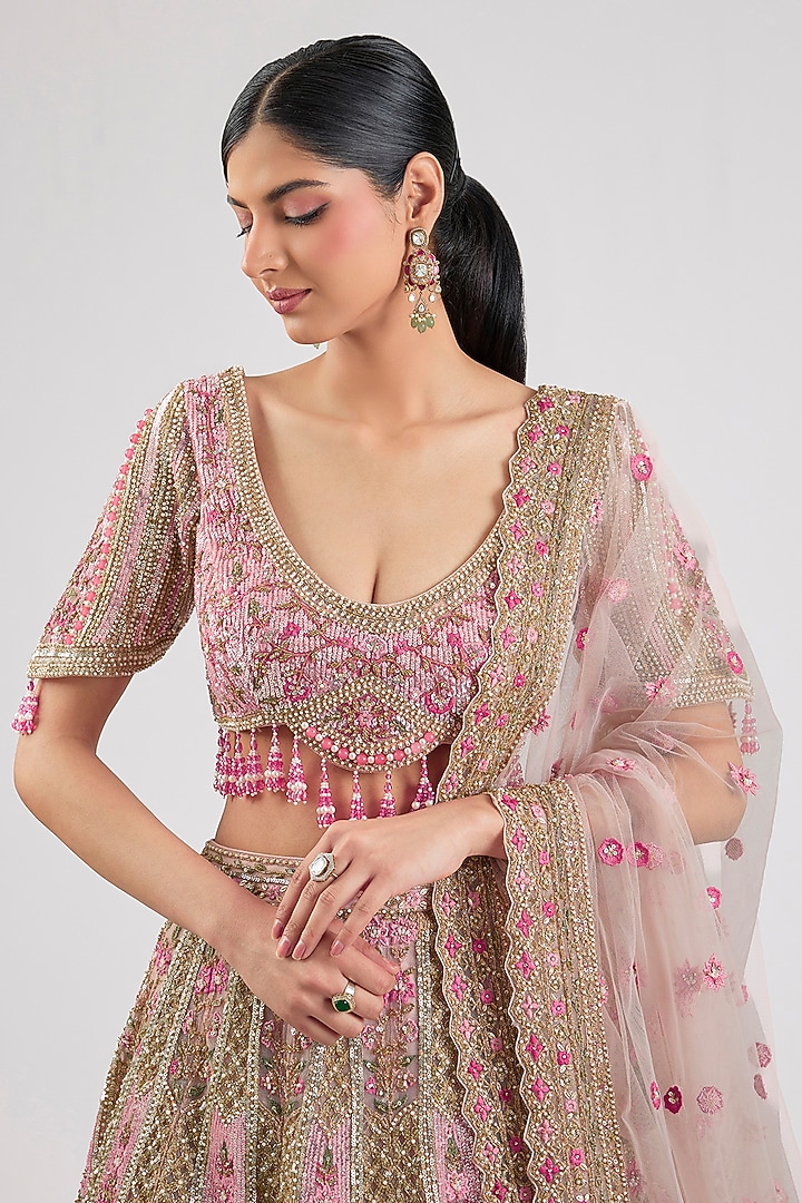 Multi-Coloured Net Embroidered Bridal Lehenga Set by ROQA | Siddharth Khurana & Kartik Khurana at Pernia's Pop Up Shop