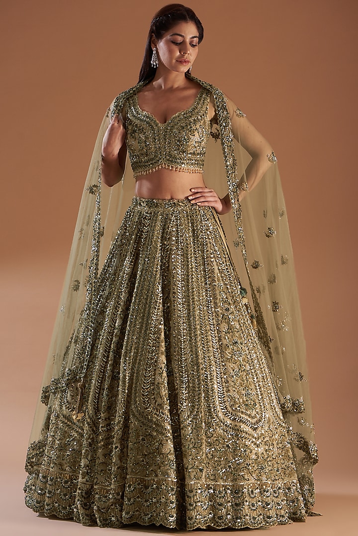 Gold Embroidered Lehenga Set by ROQA