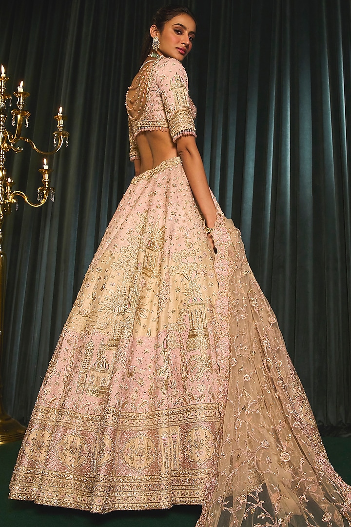 Pink Raw Silk Zardosi Hand Embroidered Bridal Lehenga Set by ROQA | Siddharth Khurana & Kartik Khurana at Pernia's Pop Up Shop