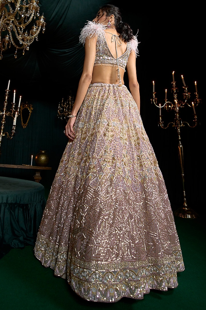 Lavender Net Resham Work Bridal Lehenga Set by ROQA | Siddharth Khurana & Kartik Khurana at Pernia's Pop Up Shop