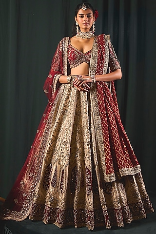 Gold Tissue Zari Embroidered Lehenga Set by ROQA | Siddharth Khurana & Kartik Khurana