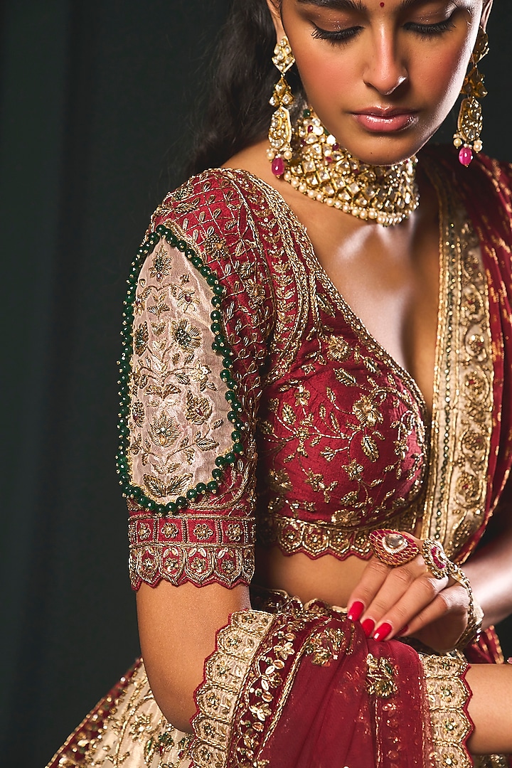 Gold Tissue Zari Embroidered Bridal Lehenga Set by ROQA | Siddharth Khurana & Kartik Khurana at Pernia's Pop Up Shop