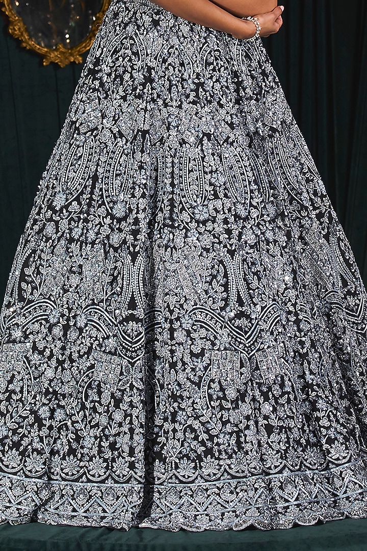 Black Net Silver Embroidered Bridal Lehenga Set by ROQA | Siddharth Khurana & Kartik Khurana at Pernia's Pop Up Shop