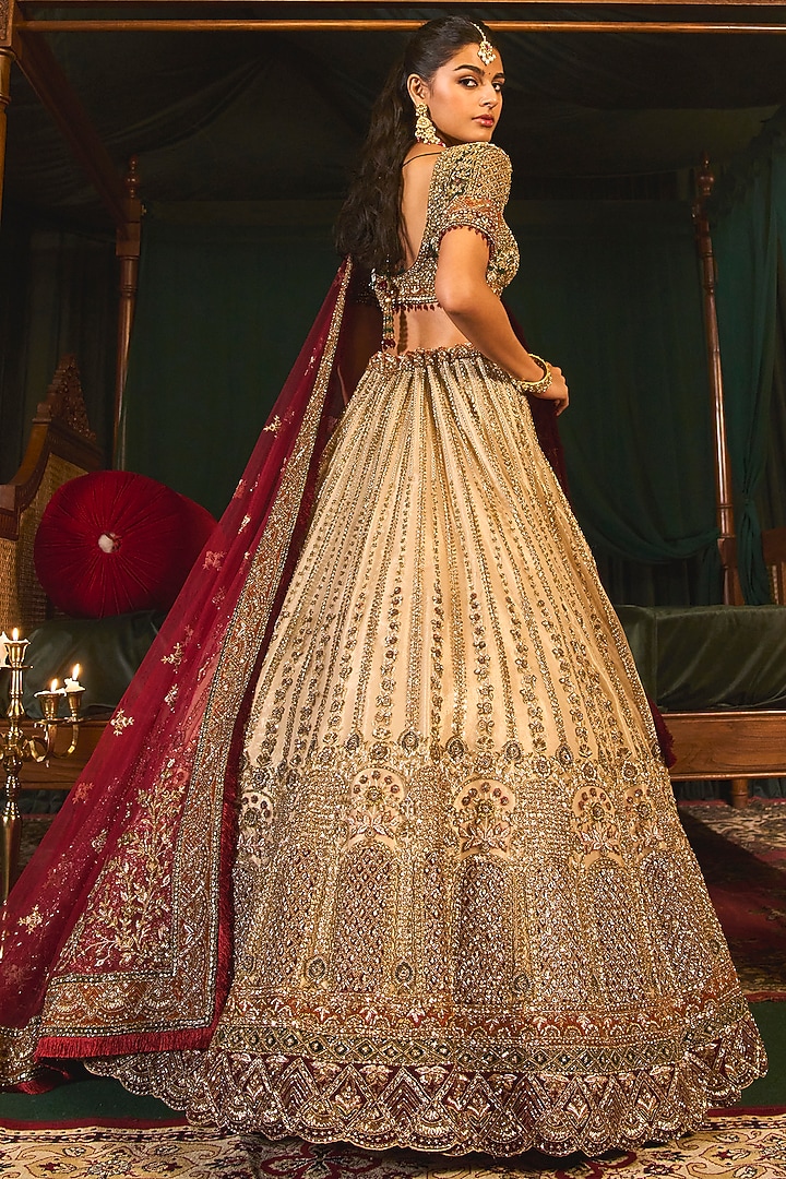 Gold Net Sequins & Cutdana Embroidered Bridal Lehenga Set by ROQA | Siddharth Khurana & Kartik Khurana at Pernia's Pop Up Shop