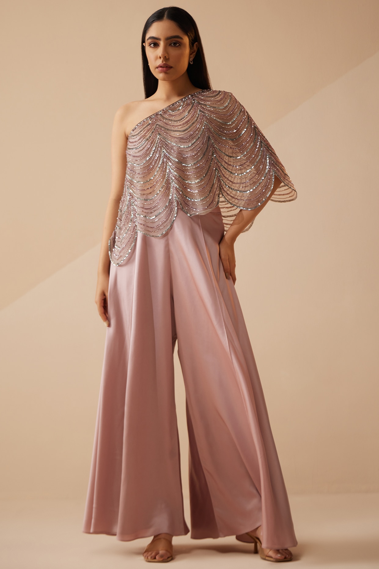 Lavender Modal Satin Palazzo Pant Set by ROQA at Pernia's Pop Up Shop 2025