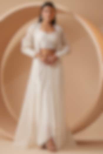 White Organza Embroidered Cape Set by ROQA | Siddharth Khurana & Kartik Khurana at Pernia's Pop Up Shop