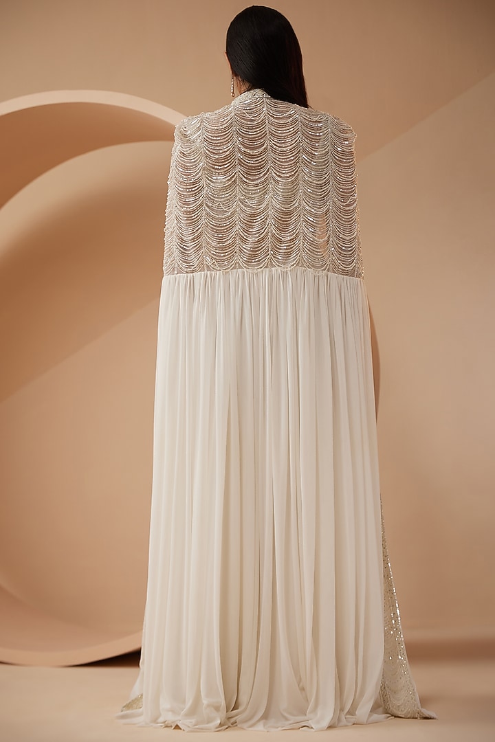 White Organza Crystal & Stone Embroidered Cape Set by ROQA | Siddharth Khurana & Kartik Khurana at Pernia's Pop Up Shop