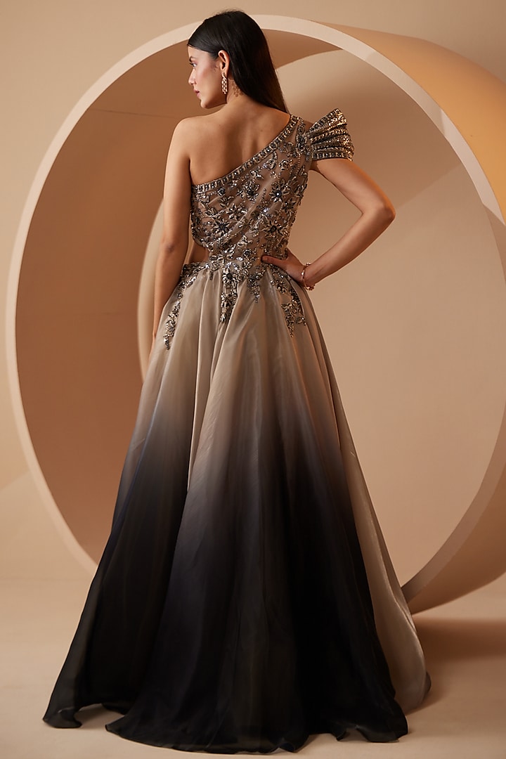 Grey Ombre Organza Sequins Embellished Engagement Gown by ROQA | Siddharth Khurana & Kartik Khurana at Pernia's Pop Up Shop