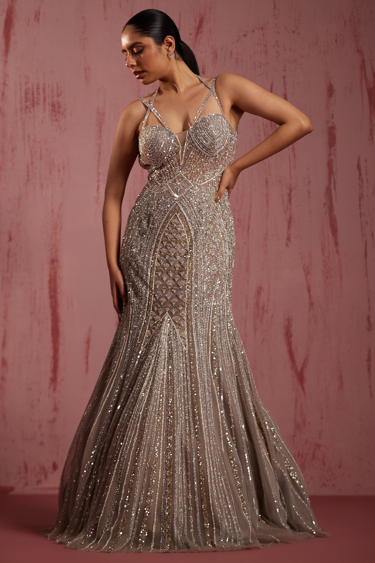 Gray Mauve Designer Heavy Embroidered Wedding Anarkali Gown | Saira's  Boutique