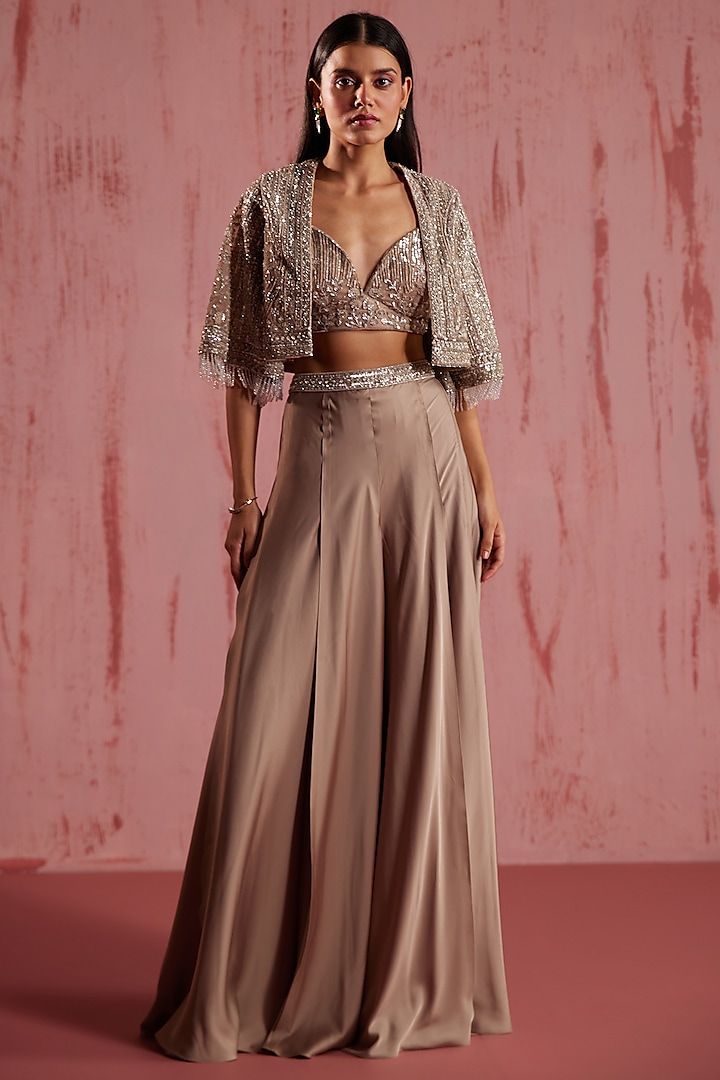 Grey Modal Satin Palazzo Set by ROQA