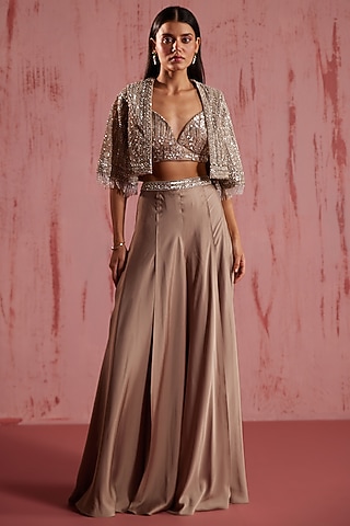 Grey Modal Satin Palazzo Set by ROQA | Siddharth Khurana & Kartik Khurana