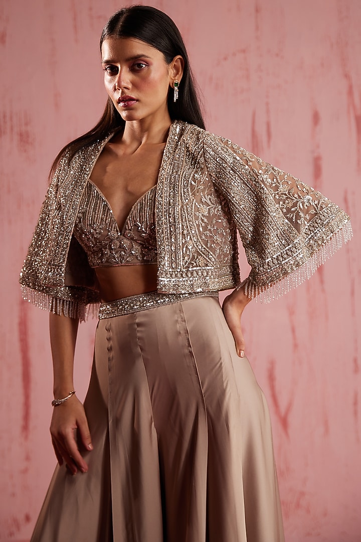 Grey Modal Satin Palazzo Set by ROQA | Siddharth Khurana & Kartik Khurana at Pernia's Pop Up Shop