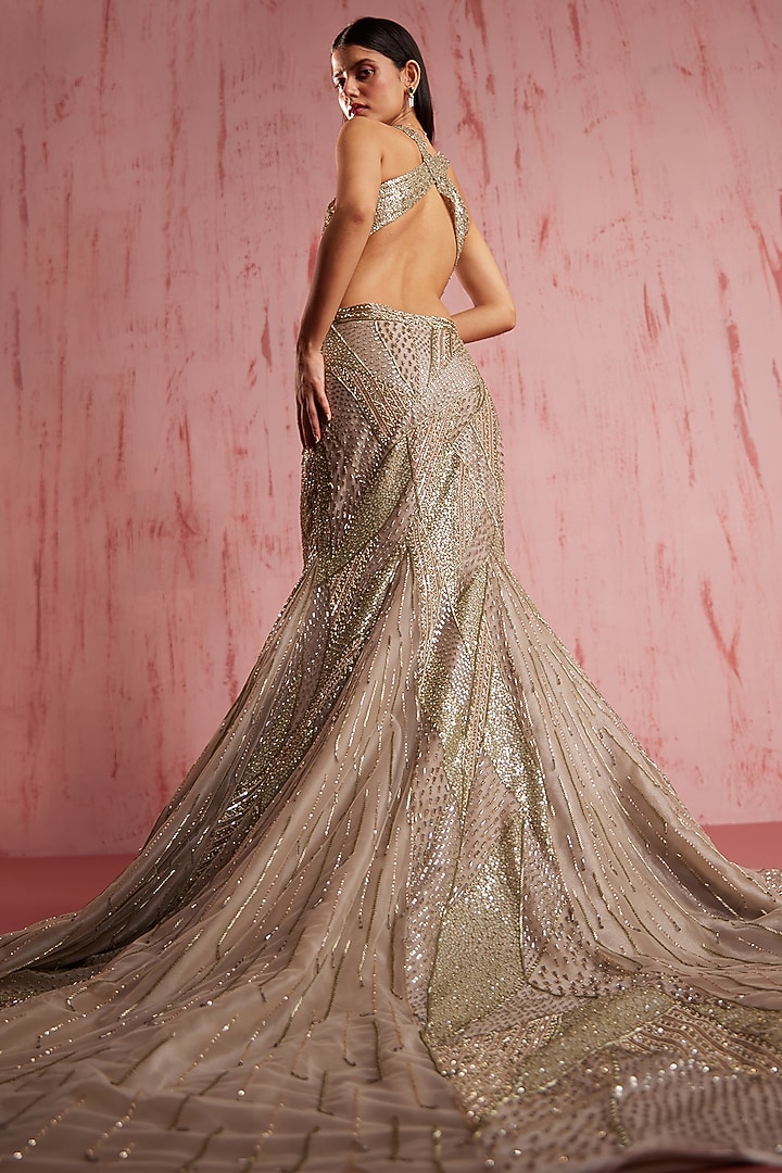 Silver Net Hand Embroidered Wedding Gown by ROQA | Siddharth Khurana & Kartik Khurana at Pernia's Pop Up Shop