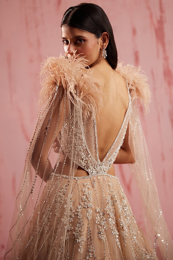 Peach Net Wedding Gown by ROQA | Siddharth Khurana & Kartik Khurana at Pernia's Pop Up Shop