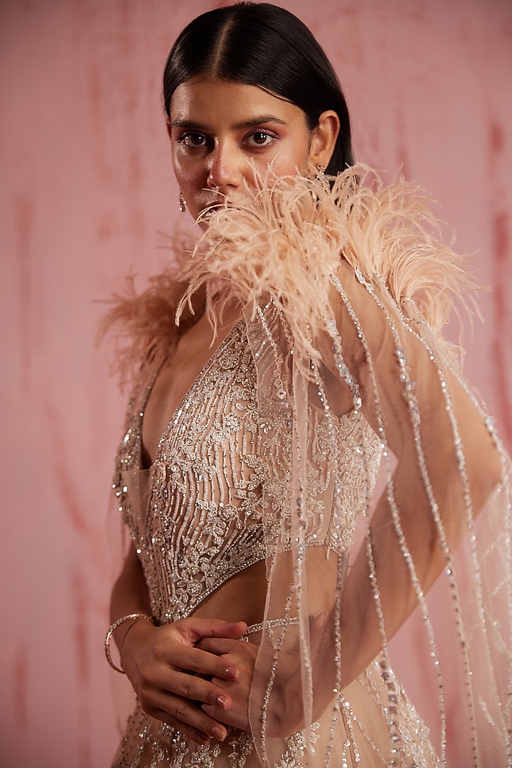 Peach Net Wedding Gown by ROQA | Siddharth Khurana & Kartik Khurana at Pernia's Pop Up Shop