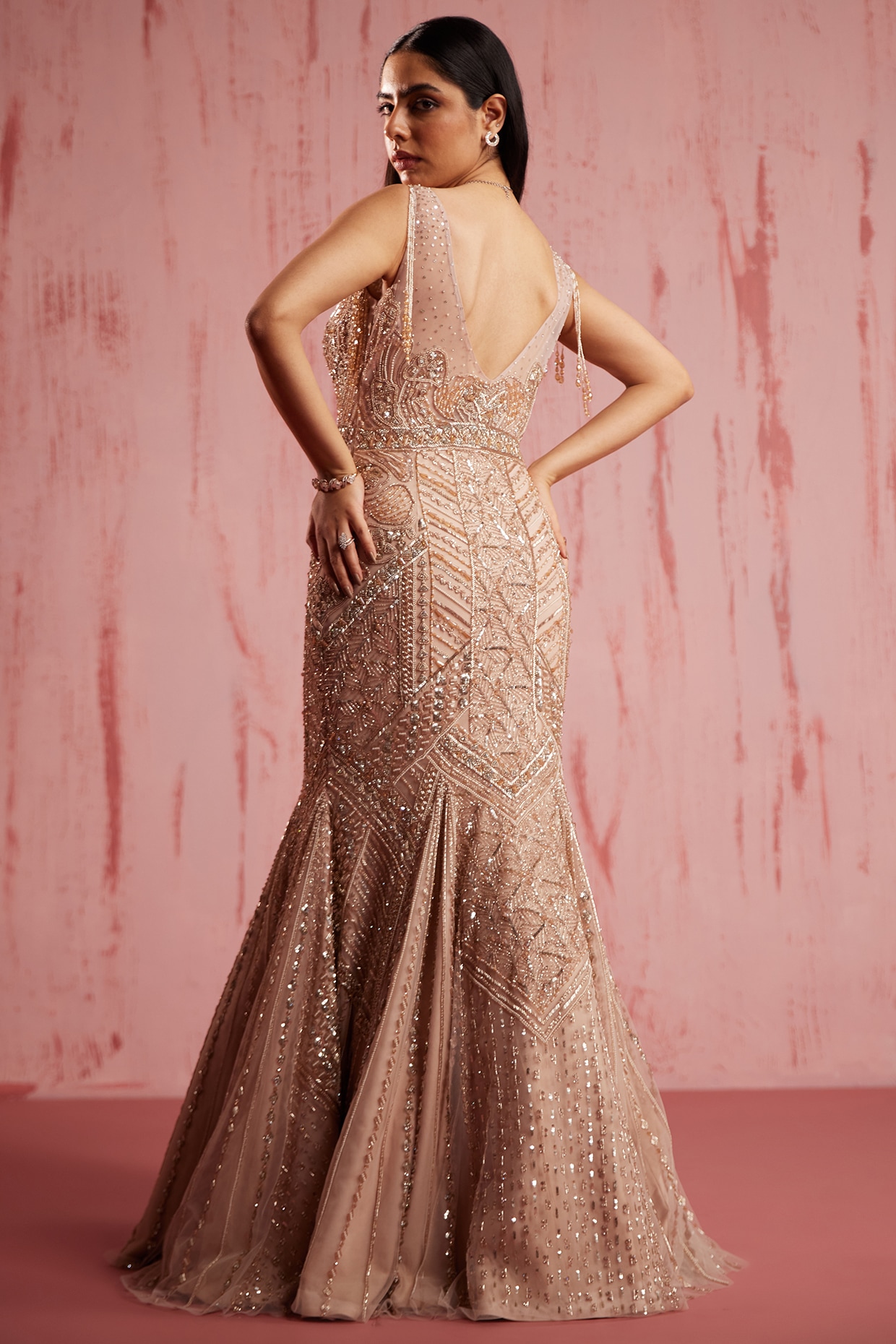 Brown Net Embellished Gown Design by Chaashni by Maansi and Ketan at  Pernia's Pop Up Shop 2024