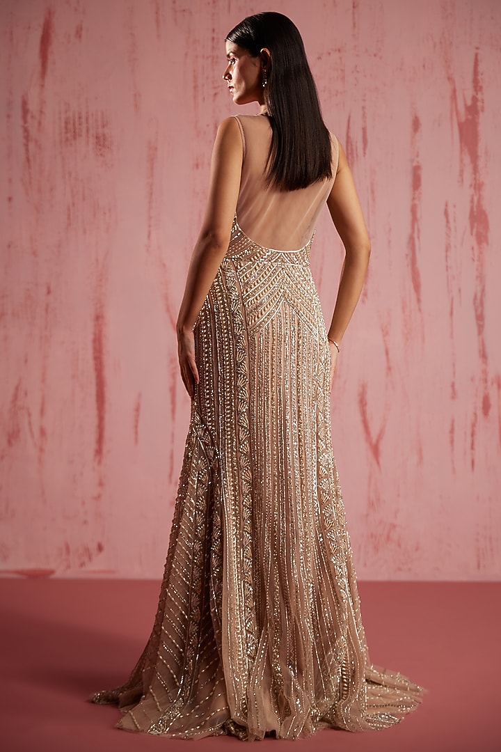 Peach Net Wedding Gown by ROQA | Siddharth Khurana & Kartik Khurana at Pernia's Pop Up Shop