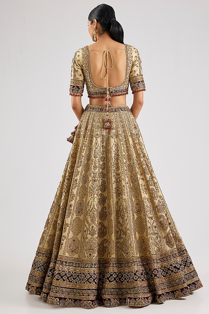 Ivory & Maroon Raw Silk Bridal Lehenga Set by ROQA | Siddharth Khurana & Kartik Khurana at Pernia's Pop Up Shop