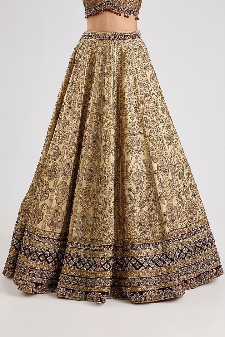Ivory & Maroon Raw Silk Bridal Lehenga Set by ROQA | Siddharth Khurana & Kartik Khurana at Pernia's Pop Up Shop