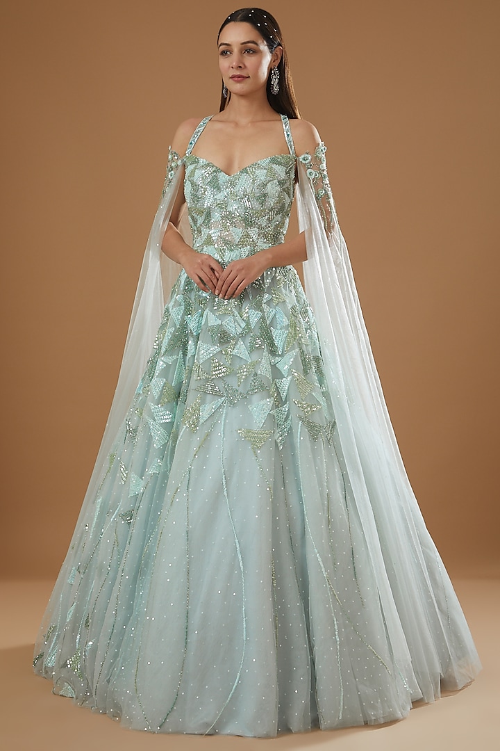 Powder Blue Embroidered Gown Design by ROQA at Pernia's Pop Up Shop 2023