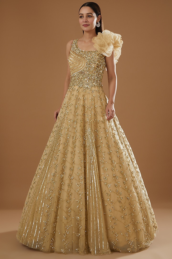 Golden Embroidered Gown by ROQA