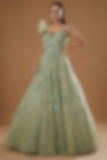 Mint Green Embroidered Engagement Gown by ROQA | Siddharth Khurana & Kartik Khurana at Pernia's Pop Up Shop