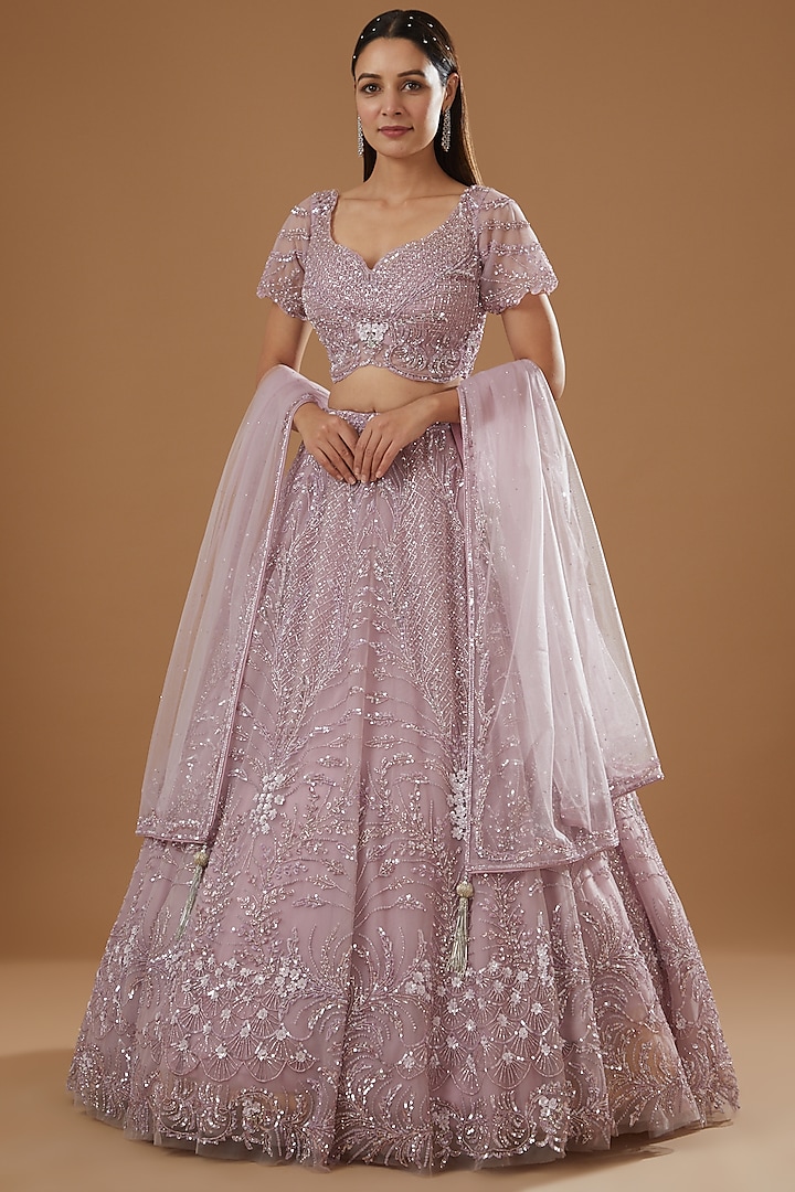 Lilac Lehenga Set With Embroidery by ROQA