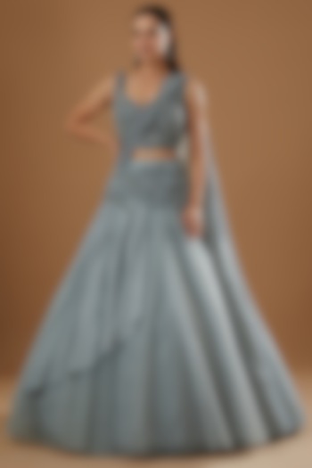 Cool Grey Embroidered Wedding Lehenga Set by ROQA | Siddharth Khurana & Kartik Khurana at Pernia's Pop Up Shop