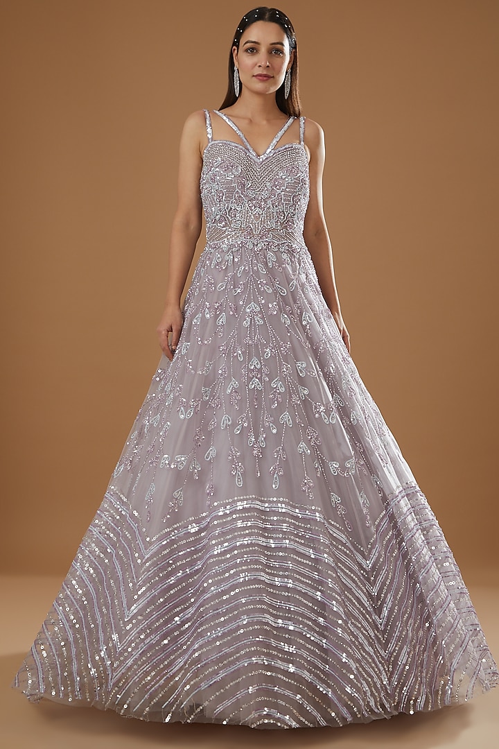 Lilac Embroidered Gown by ROQA