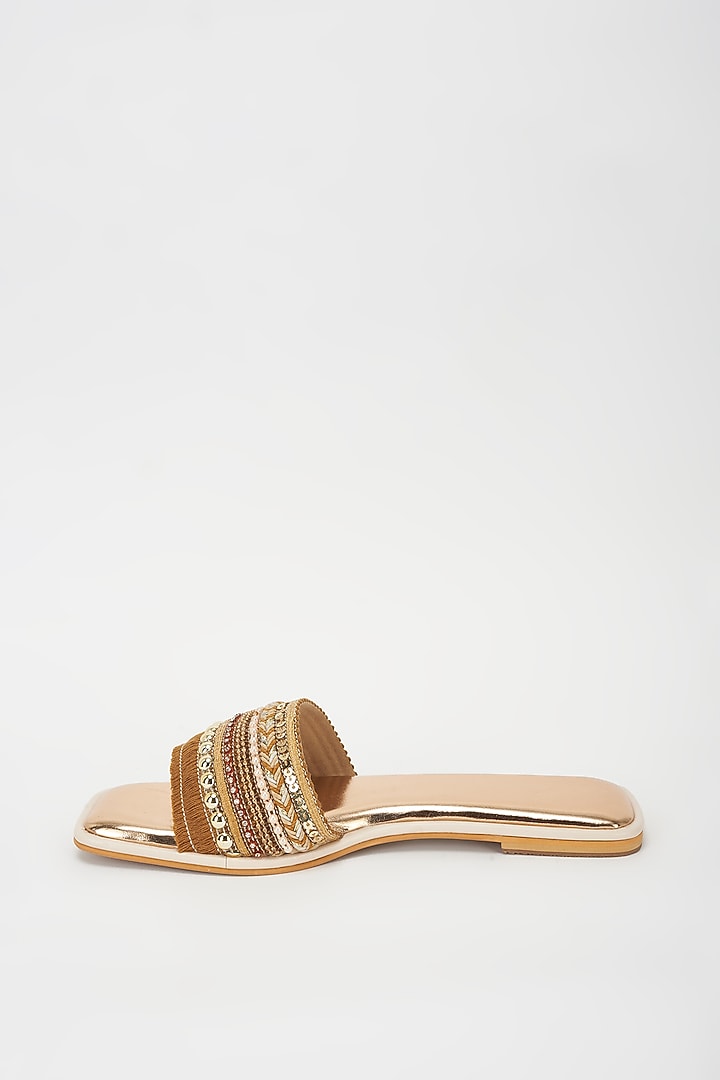 Rose Gold Vegan Leather Embellished Flats by Rosho at Pernia's Pop Up Shop