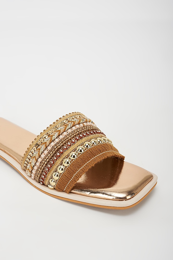 Rose Gold Vegan Leather Embellished Flats by Rosho at Pernia's Pop Up Shop