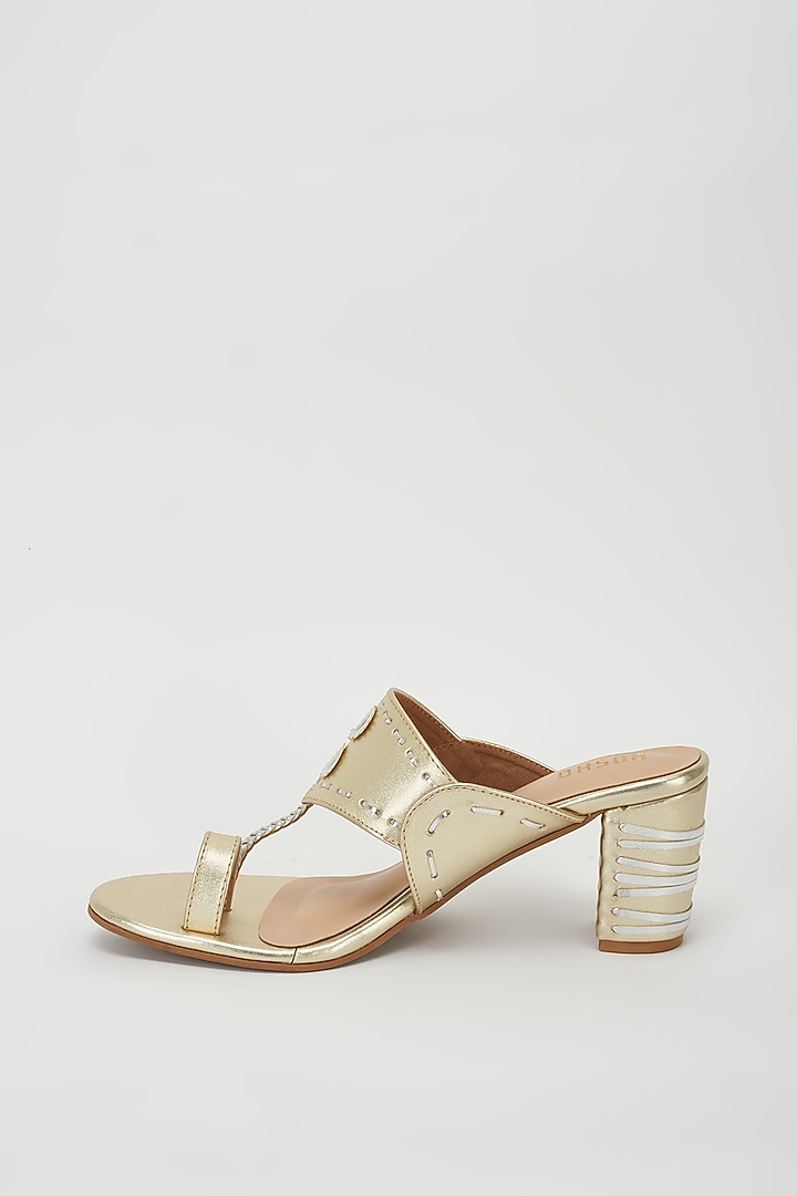 Gold & Silver Vegan Leather Kolhapuri Wedges by Rosho at Pernia's Pop Up Shop