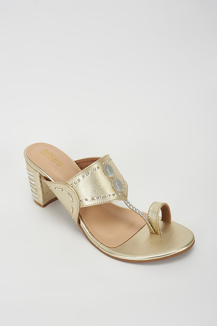 Gold & Silver Vegan Leather Kolhapuri Wedges by Rosho at Pernia's Pop Up Shop
