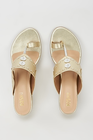 Gold & Silver Vegan Leather Kolhapuri Wedges by Rosho